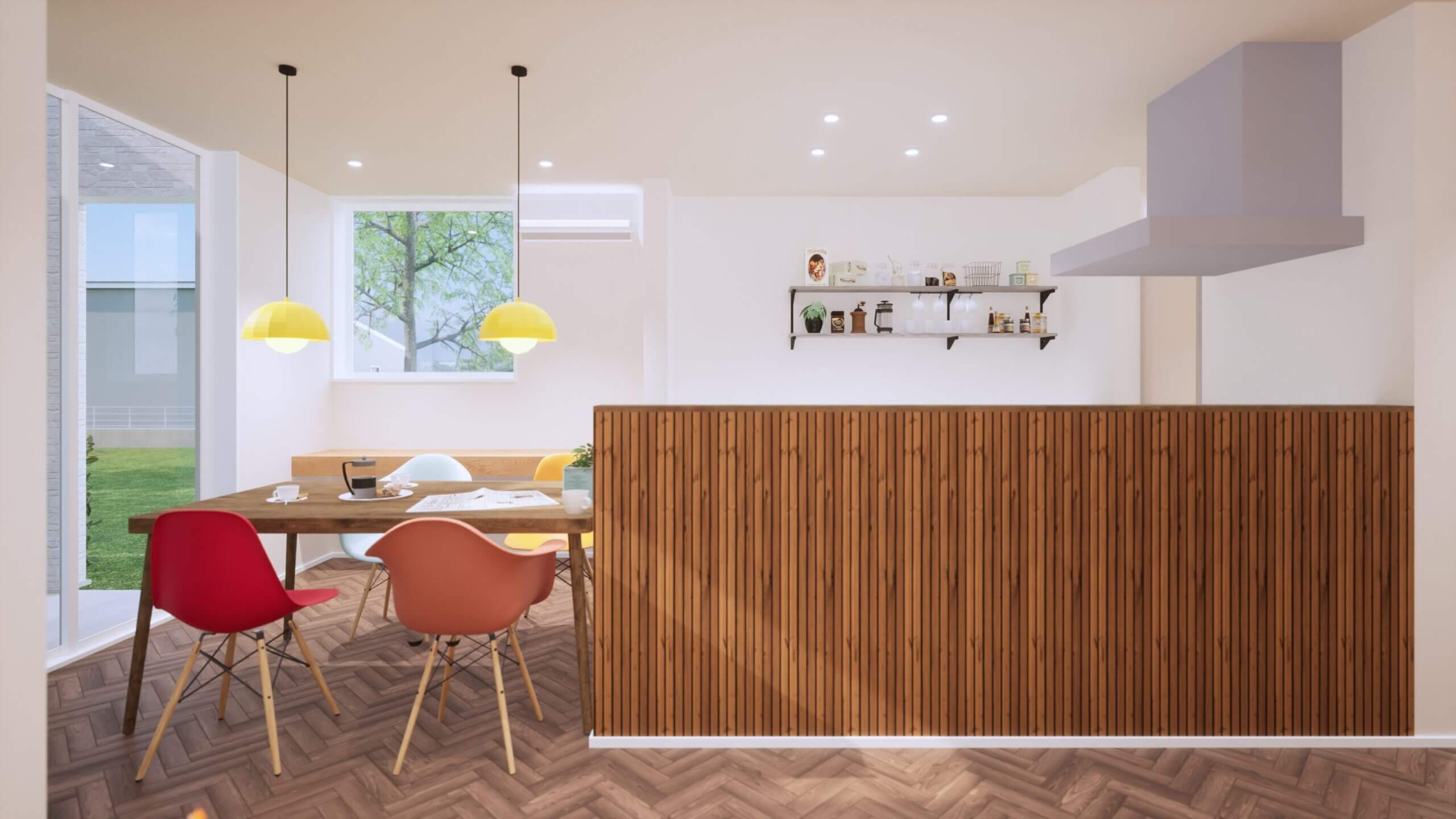 チークのリブで、キッチンを主役に。